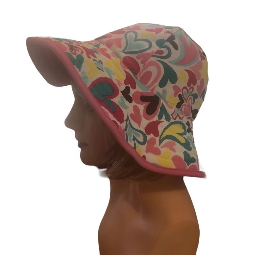 Hanna Andersson Reversible Floppy Sun Hat Pink/Heart Colorful Print Size M